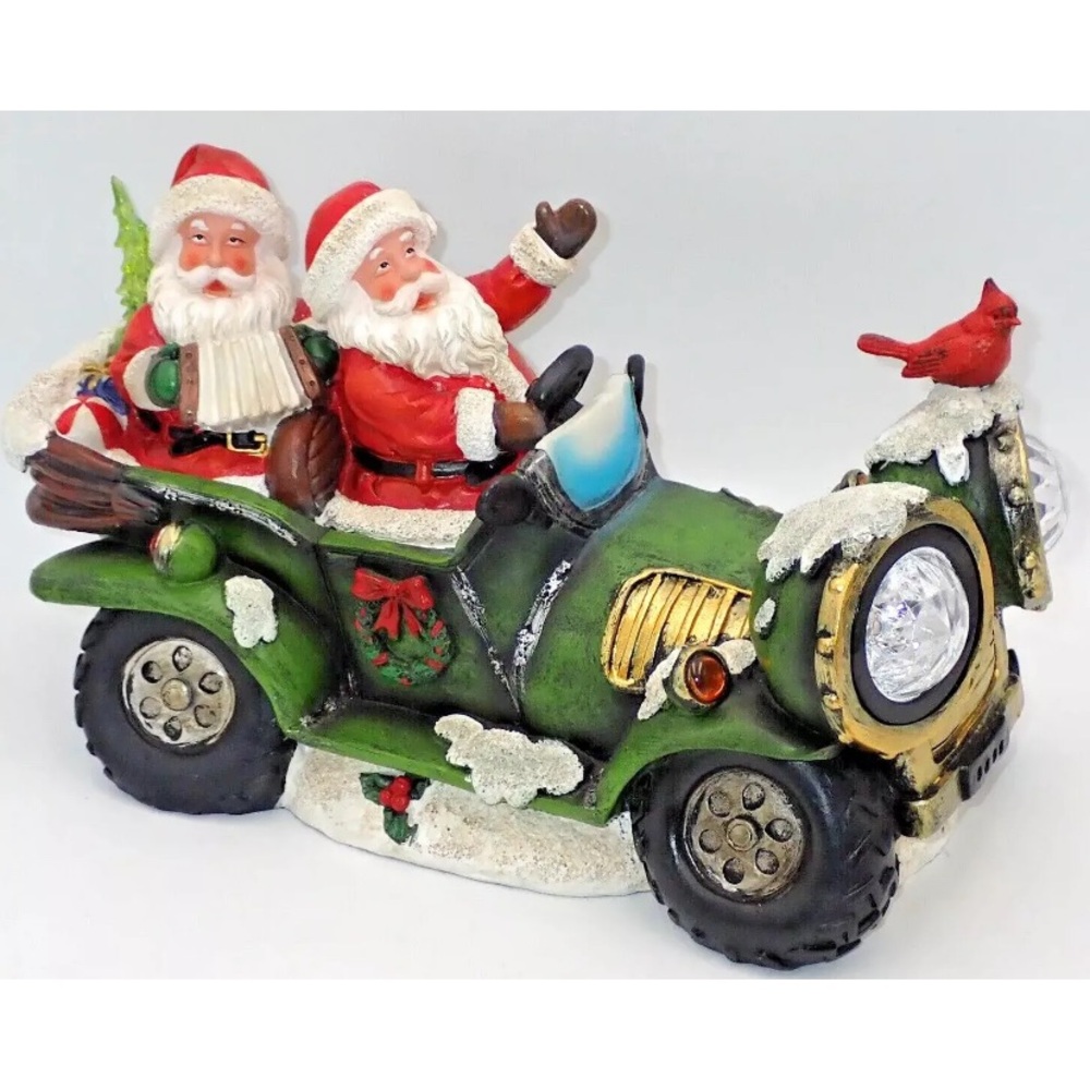 Santa's Driving Classic Car Waving Truck Light Up Twins Christmas Decoration